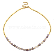 Natural Amethyst Beaded Necklaces, Brass Beads Necklaces, Star, 15.55~15.94 inch(39.4~40.5cm)(NJEW-P311-04D-G)