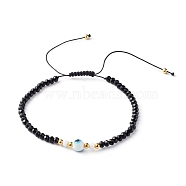 Adjustable Nylon Thread Braided Bead Bracelet, with Faceted Rondelle Glass Beads, Handmade Evil Eye Lampwork Round Bead, White, Inner Diameter: 2-1/2 inch(6.4~11.7cm)(BJEW-JB06441-01)