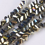 Electroplate Glass Beads Strands, Full Plated, Faceted, Triangle, Golden Plated, 4.5x5x6mm, Hole: 1mm, about 100pcs/strand, 13.7 inch(35cm)(EGLA-J145-6mm-FP03)