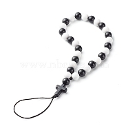 Acrylic Beads Mobile Straps, with Cross Acrylic Beads with Nylon Thread, Black & White, Mixed Color, 18cm(HJEW-JM00529)