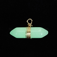 Luminous Glass Pendants, with Golden Tone Copper Wire Wrapped, Bullet, Golden, 11x23x7mm, Hole: 1.6mm(PALLOY-JF01801-01)