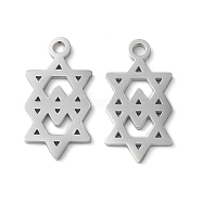 304 Stainless Steel Pendants, Manual Polishing, Double Star of David Charms, Stainless Steel Color, 16.5x8.5x1mm, Hole: 1.6mm(STAS-Q303-18P)