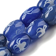 Blue Tibetan Style dZi Beads Strands, Dyed Natural Agate Beads Strands, Rice, Spider, 13.5~14x10~10.5mm, Hole: 1mm, about 25pcs/strand, 13.58 inch(34.5cm)(TDZI-NH0001-C04-01)