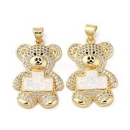 Brass Micro Pave Cubic Zirconia Pendants, with Shell, Bear, Real 18K Gold Plated, 27x19x4mm, Hole: 5x3.5mm(KK-D057-07G)