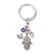 Resin & Tibetan Style Alloy Keychains, with Alloy Split Key Rings, Eye of Horus, 8.5cm, Eye: 26.5x33mm(KEYC-JKC00780-04)