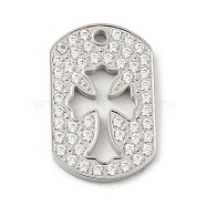 304 Stainless Steel with Rhinestone Pendants, Oval with Cross Charms, Stainless Steel Color, 25x16x2mm, Hole: 1.5mm(STAS-G317-01P)