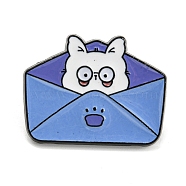Cartoon Rabbit Enamel Pins, Black Alloy Badge for Women, Envelope, 21x27x2mm(JEWB-G026-04G)