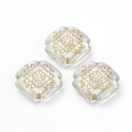 Plating Transparent Acrylic Beads, Golden Metal Enlaced, Square, Clear, 22x22x8mm, Hole: 2mm, about 148pcs/500g(PACR-Q115-46)