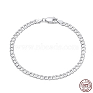 Rhodium Plated 925 Sterling Silver Curb Chain Bracelets, with S925 Stamp, Platinum, 7-1/8 inch(18cm)(BJEW-I314-007B-P)