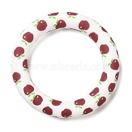 Food Grade Eco-Friendly Silicone Pendants, Ring with Apple Pattern, White, 65x10mm, Hole: 4mm(SIL-M001-01L)