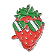 Fruit Theme Enamel Pins, Gunmetal Zinc Alloy Brooches for Backpack Clothes, Strawberry, 36x24x1mm(JEWB-D024-02D-B)