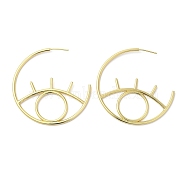 Rack Plating Brass Hollow Eye Stud Earrings, Lead Free & Cadmium Free, Real 18K Gold Plated, 50x2mm, Pin: 0.7mm(EJEW-F315-03G-03)