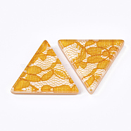 Resin Cabochons, with Lace Inside, Triangle, Gold, 36.5x41x7.5mm(X-RESI-S377-20F)