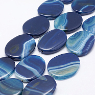 Natural Stripe Agate Beads Strands, Dyed & Heated, Oval, Dodger Blue, 37~41x25~31x5~7mm, Hole: 2mm, about 10pcs/strand, 15.35 inch(G-K214-02F)