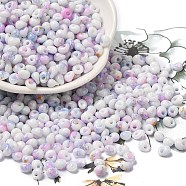 Baking Paint Glass Seed Beads, Round Hole, Teardrop, Violet, 5~5.5x4~5x3~3.5mm, Hole: 1.2mm, about 2500pcs/pound(SEED-F006-01A-03)