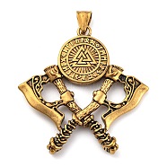 Viking 304 Stainless Steel Big Pendants, Double Axe with Valknut Charm, Antique Golden, 54.5x51.5x4mm, Hole: 8x4.5mm(STAS-P367-02AG)