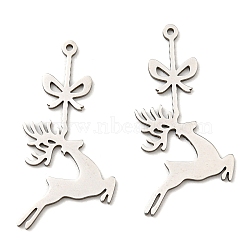 201 Stainless Steel Pendants, Laser Cut, Deer Charm, Stainless Steel Color, 35x17x1mm, Hole: 1mm(STAS-M318-21P)