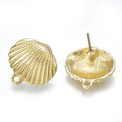 Alloy Stud Earring Findings, with Loop, Steel Pins, Shell, Light Gold, 17.5x17.5mm, Hole: 1.6mm, Pin: 0.7mm(PALLOY-S121-23)