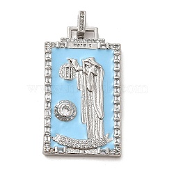 Brass Micro Pave Cubic Zirconia Pendants with Enamel, Tarot, Sky Blue, 39.5x23x2.5mm, Hole: 4.5x2mm(KK-H458-01P-12)