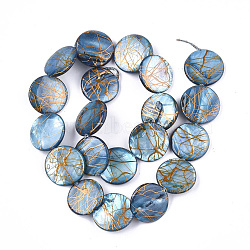 Freshwater Shell Beads Strands, Dyed and Drawbench, Flat Round, Steel Blue, 19.5~20.5x2.5~4mm, Hole: 1mm, 19~20pcs/strand, 15.5 inch~15.9 inch(SHEL-S274-62A)