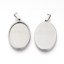 201 Stainless Steel Pendant Cabochon Settings, Oval, Stainless Steel Color, Tray: 39.5x30mm, 45x32.5x2mm, Hole: 8x4mm(X-STAS-S073-11P)