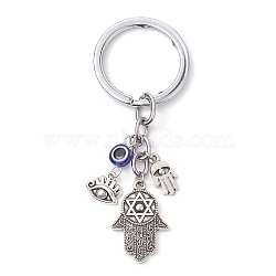 Resin & Tibetan Style Alloy Keychains, with Alloy Split Key Rings, Eye of Horus, 8.5cm, Eye: 26.5x33mm(KEYC-JKC00780-04)