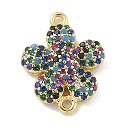 Rack Plating Brass Micro Pave Colorful Cubic Zirconia 5-Petal Flower Connector Charms, Long-Lasting Plated, Cadmium Free & Lead Free, Real 18K Gold Plated, 17x13x5mm, Hole: 1mm(KK-A234-068G)