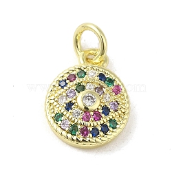 Brass Micro Pave Cubic Zirconia Charms, Real 18K Gold Plated, Eye Charms, Colorful, 12.5x9.5x3.5mm, Hole: 3mm(KK-M283-15G-02)