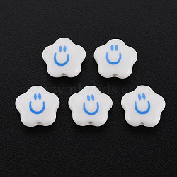 Handmade Porcelain Beads, Star with Smile, White, 14x15x6.5mm, Hole: 2mm(X-PORC-T007-01)