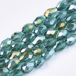 Electroplate Glass Beads Strands, AB Color Plated, Faceted, Teardrop, Light Sea Green, 7.5~8x6mm, Hole: 1mm, about 72pcs/strand, 22.6 inch(X-EGLA-T013-05D)