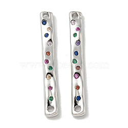 Brass Pave Colorful Cubic Zirconia Connector Charms, Rectangle Links, Platinum, 29x4x2mm, Hole: 1mm(KK-K378-13P)