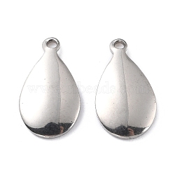 201 Stainless Steel Charms, Teardrop, Stainless Steel Color, 14x8x2mm, Hole: 1.2mm(STAS-K217-87)