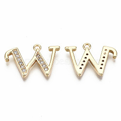 Brass Micro Pave Clear Cubic Zirconia Pendants, Nickel Free, Real 18K Gold Plated, Word, Letter.W, 14x21.5x2mm, Hole: 1.5mm(KK-S360-053W-NF)