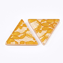 Resin Cabochons, with Lace Inside, Triangle, Gold, 36.5x41x7.5mm(X-RESI-S377-20F)