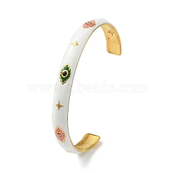 Adjustable 304 Stainlee Steel Enamel Open Cuff Bangles, Colorful Rhinestone Bangles for Women, Real 18K Gold Plated, Inner Diameter: 2-5/8 x 2-1/8 inch(6.75x5.3cm)(BJEW-Z063-02G)