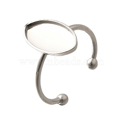 304 Stainless Steel Open Cuff Ring Components, Pad Ring Setting, Horse Eye, Stainless Steel Color, Horse Eye: 17x9mm, Adjustable, Tray: 16x8mm(STAS-M057-01F-P)