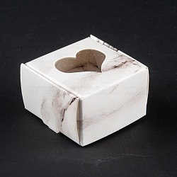 Rectangle Foldable Creative Kraft Paper Gift Box, Jewelry Boxes, with Heart Clear Window, Marble Pattern, 4.3x4.3x2.7cm(CON-B002-05B-01)