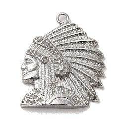 304 Stainless Steel Pendants,  Indian Charm, Stainless Steel Color, 40x32.5x4mm, Hole: 3mm(STAS-L022-297P)