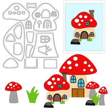 Mushroom Theme Carbon Steel Cutting Dies Stencils, for DIY Scrapbooking, Photo Album, Decorative Embossing Paper Card, Stainless Steel Color, House, 131x112x0.8mm