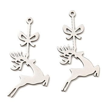 201 Stainless Steel Pendants, Laser Cut, Deer Charm, Stainless Steel Color, 35x17x1mm, Hole: 1mm