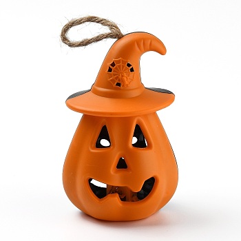 Halloween Resin LED Pumpkin Jack-O'-Lantern Light, Candle Tea Lights, for Halloween Party, Built-in Battery, Orange, 150~152mm