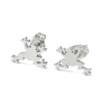 Cute Little Animal Theme 304 Stainless Steel Stud Earrings, Frog, 8.5x10mm