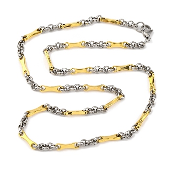 201 Stainless Steel Bone Links Chain Necklace, with 304 Stainless Steel Clasps, Golden & Stainless Steel Color, 24.02 inch(61cm), link: 16.5x4.5x2.5mm