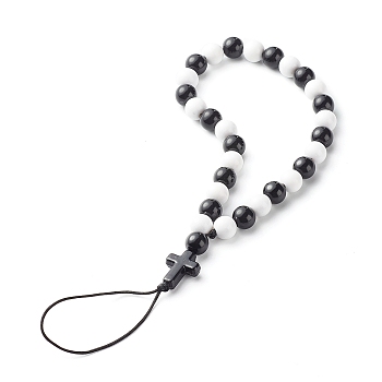 Acrylic Beads Mobile Straps, with Cross Acrylic Beads with Nylon Thread, Black & White, Mixed Color, 18cm