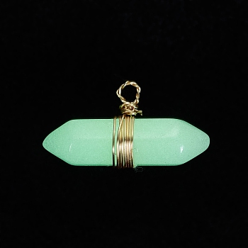 Luminous Glass Pendants, with Golden Tone Copper Wire Wrapped, Bullet, Golden, 11x23x7mm, Hole: 1.6mm