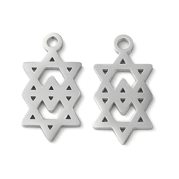 304 Stainless Steel Pendants, Manual Polishing, Double Star of David Charms, Stainless Steel Color, 16.5x8.5x1mm, Hole: 1.6mm