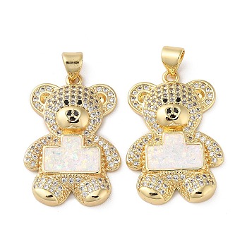 Brass Micro Pave Cubic Zirconia Pendants, with Shell, Bear, Real 18K Gold Plated, 27x19x4mm, Hole: 5x3.5mm