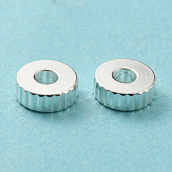 201 Stainless Steel Corrugated Beads, Flat Round, Silver, 5x2mm, Hole: 2.2mm