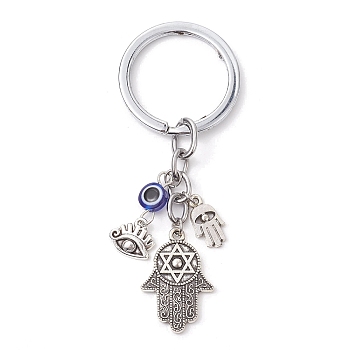 Resin & Tibetan Style Alloy Keychains, with Alloy Split Key Rings, Eye of Horus, 8.5cm, Eye: 26.5x33mm
