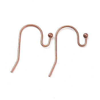 Brass Hook Ear Wire, Lead Free & Cadmium Free & Nickel Free, Red Copper, about 11mm wide, 22mm long, 0.75mm thick